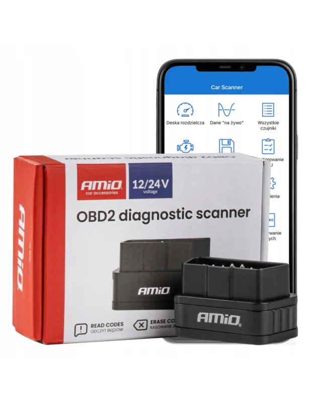Skaner tester interfejs diagnostyczny OBD2 BT PIC25K80 DC24K AMIO-04731 Premium